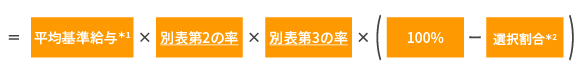 基準給与(ポイント累計)×退職事由別係数×14.92×据置譲率×(100%-一時金の選択割合)